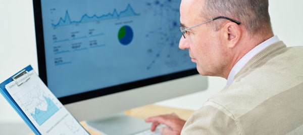 financial analyst checking reports