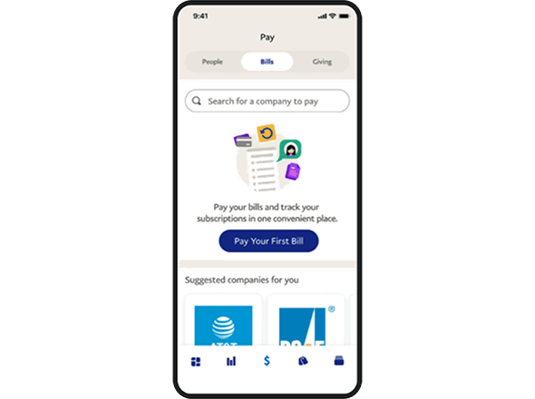 PayPal App Showing Option to Pay First Bill
