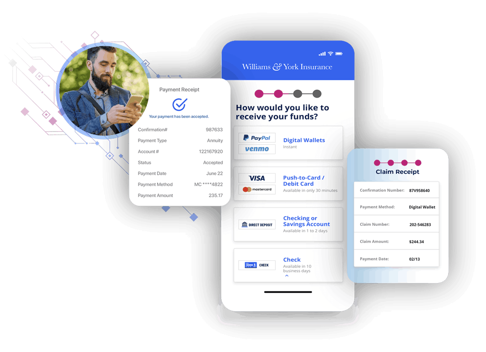 Insurance payment receipt; insurance claims disbursements payment channel options; insurance claims receipt; policyholder managing claim by phone